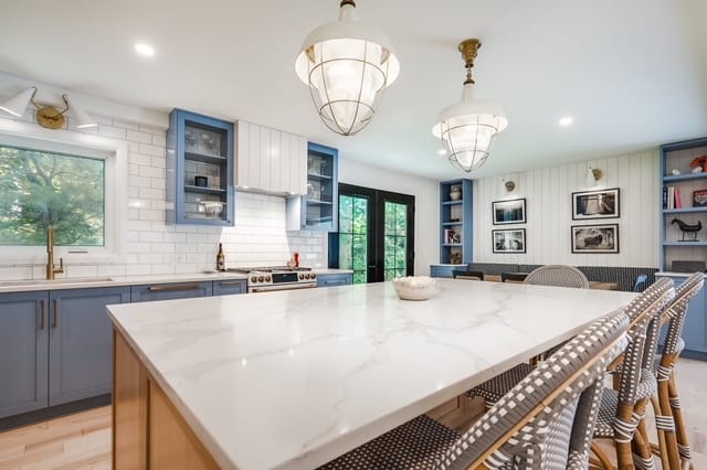 Coffee station in white oak and cane — kitchen renovation by Corey Bowen Construction in Hudson, QC