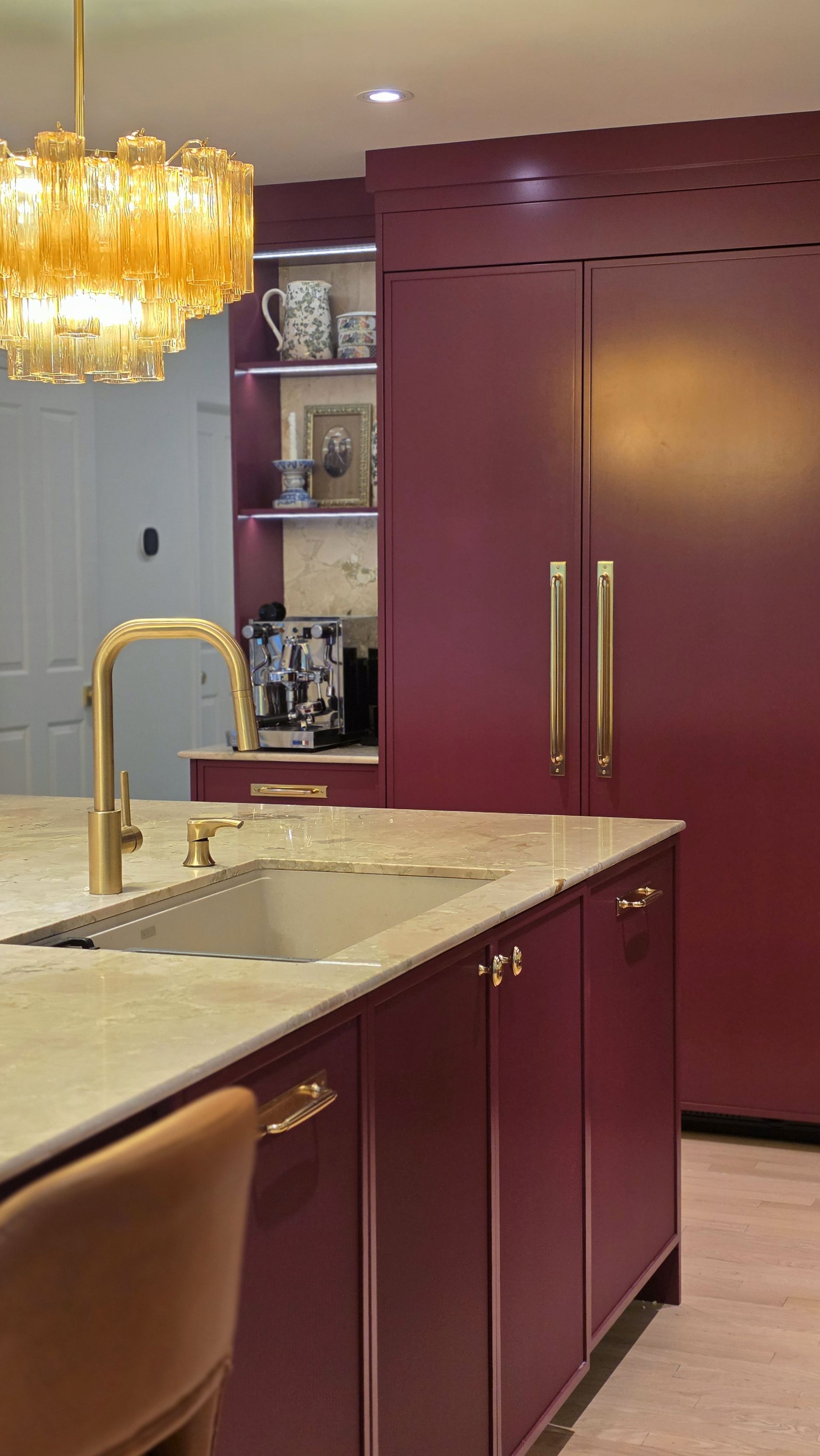 The finished red kitchen — kitchen renovation photos by Corey Bowen Construction